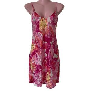 Natori Womens Chemise Slip Nightgown Small Pink Abstract Watercolor